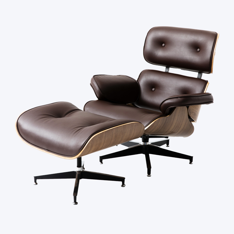 Klassisk eames lounge stol i trä och ottoman GK85