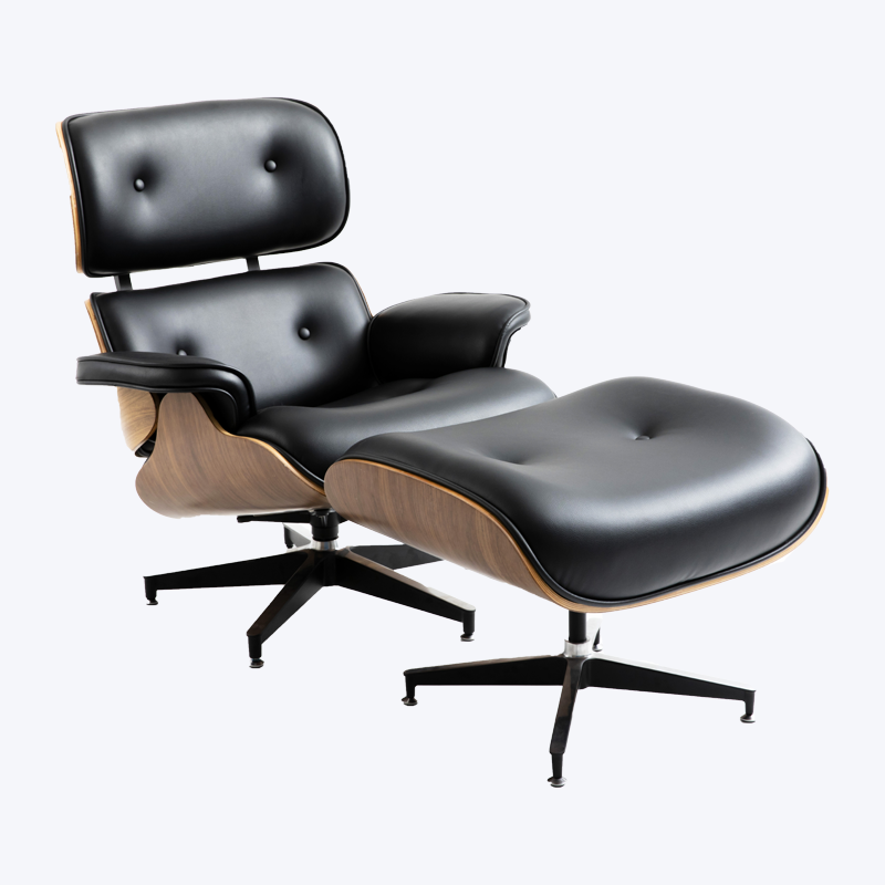 Klassisk eames lounge stol i trä och ottoman GK85