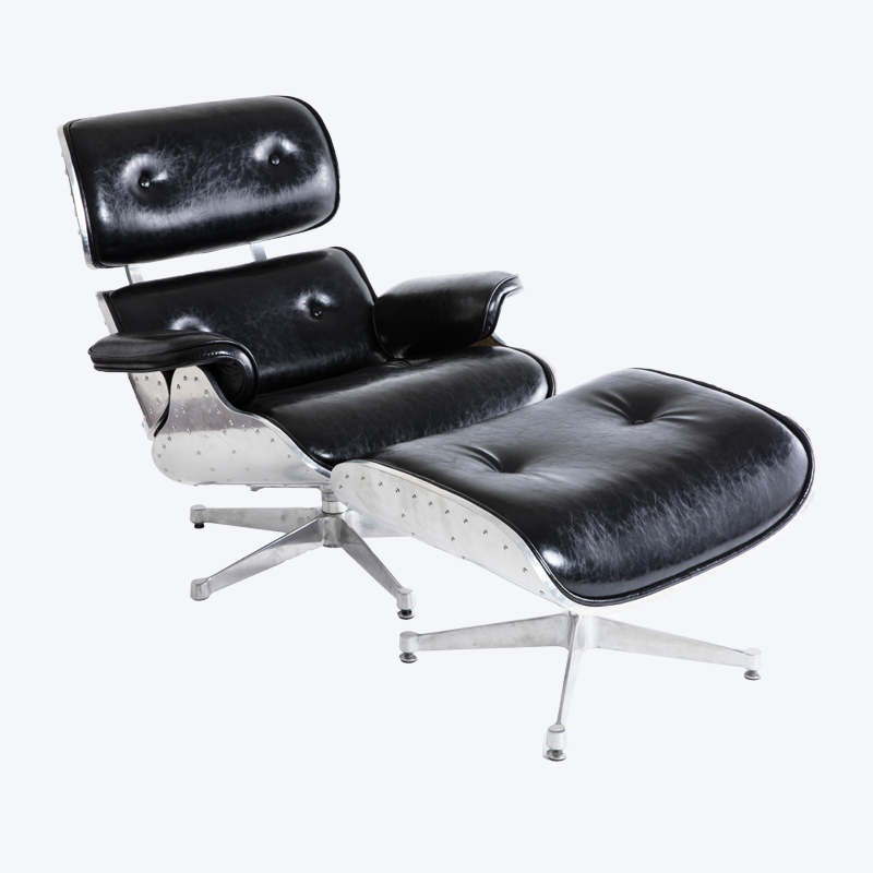 Klassisk Eames Lounge Chair Alloy Lounge Chair och fotpall GK85-ALM